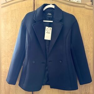 Zara black Scuba double breasted blazer size Small
